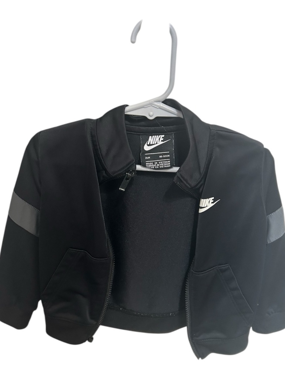 Nike Kids Black Jacket with Gray Sleeve Stripes